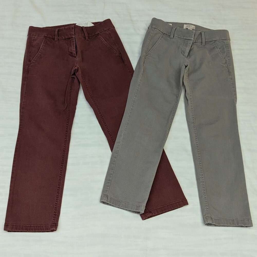Two Pair Loft 00P Cropped Pants Maroon and Gray